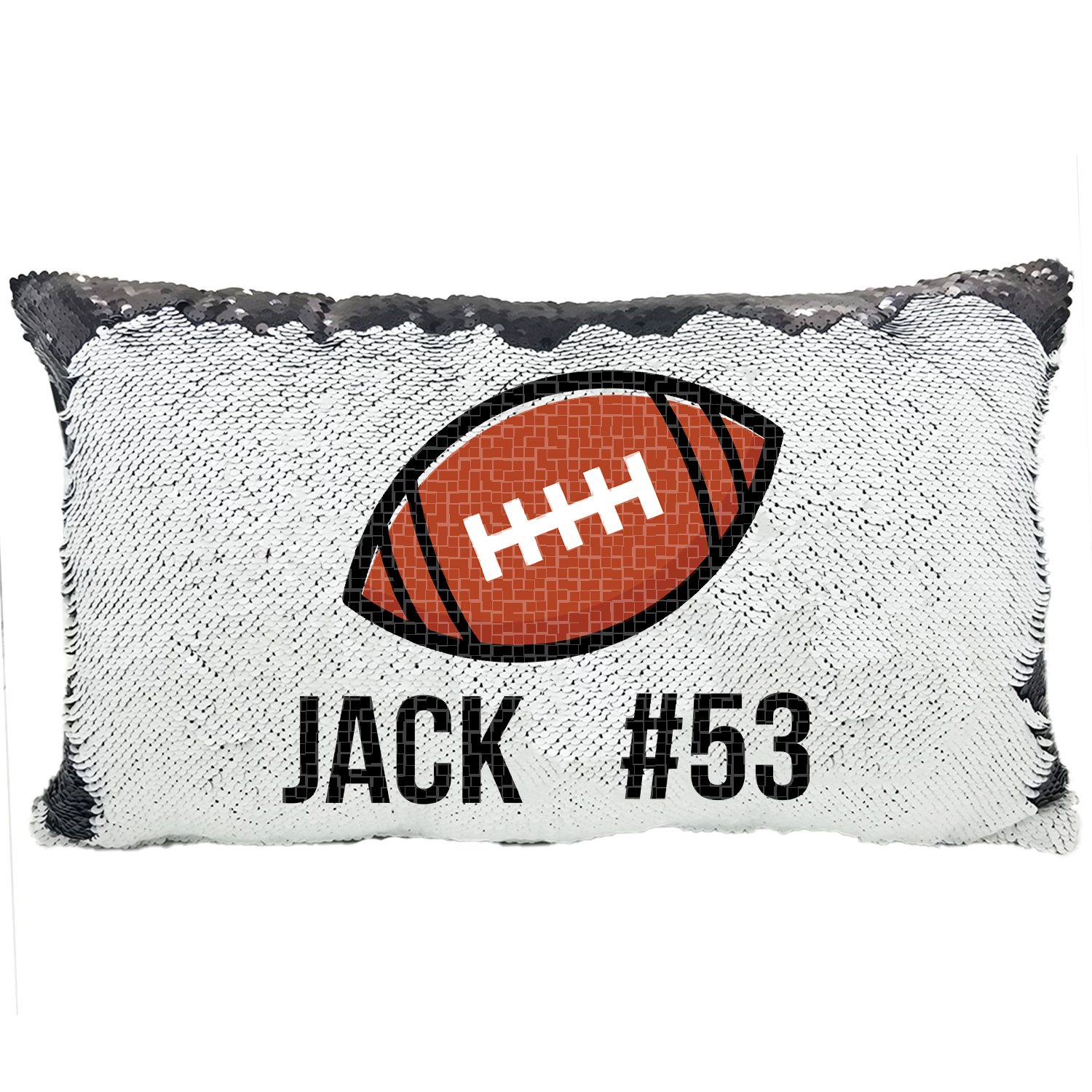 Handmade Personalized Football Number Rectangle Reversible Sequin Pillow Case