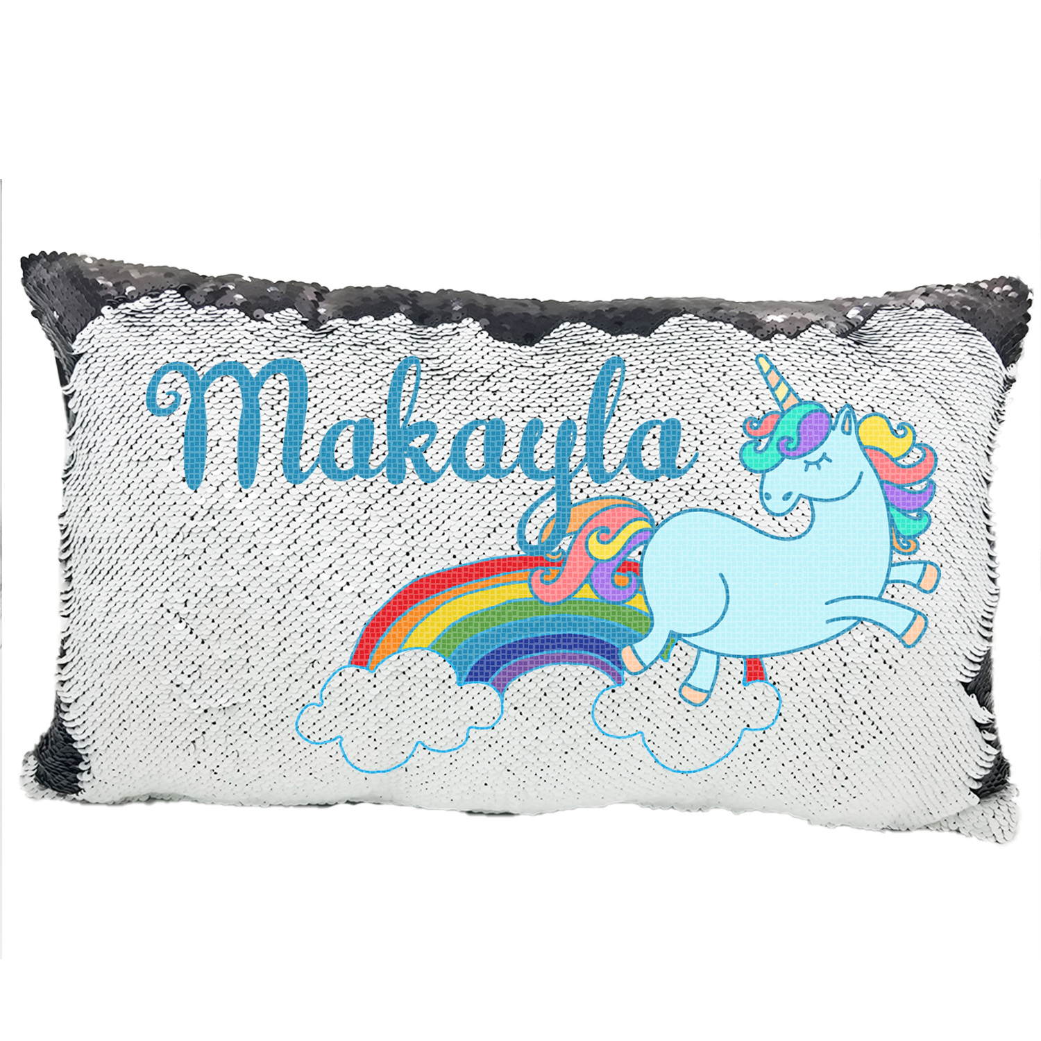 Handmade Personalized Rainbow Unicorn Rectangle Sequin Pillow Case