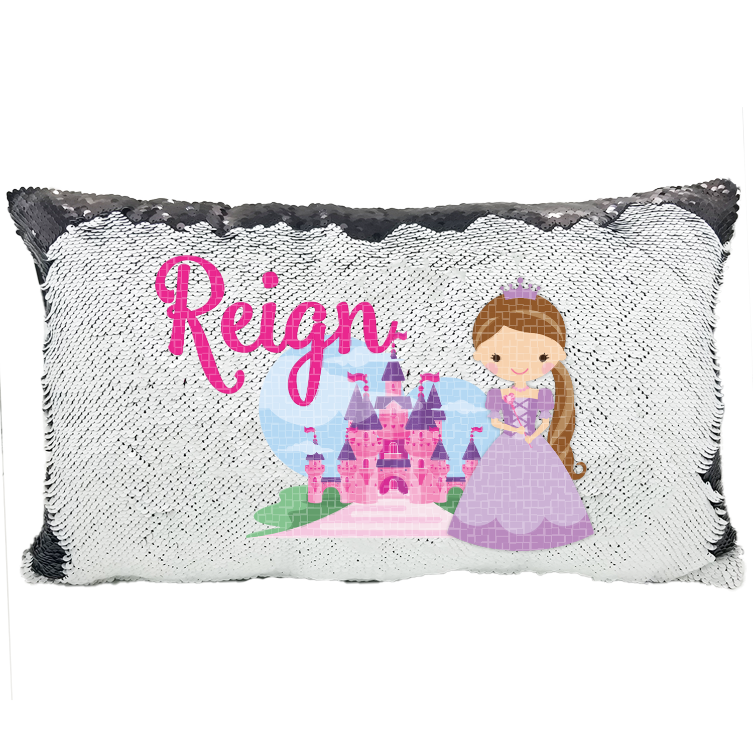 Handmade Personalized Princess Character Rectangle Reversible Sequin Pillow Case
