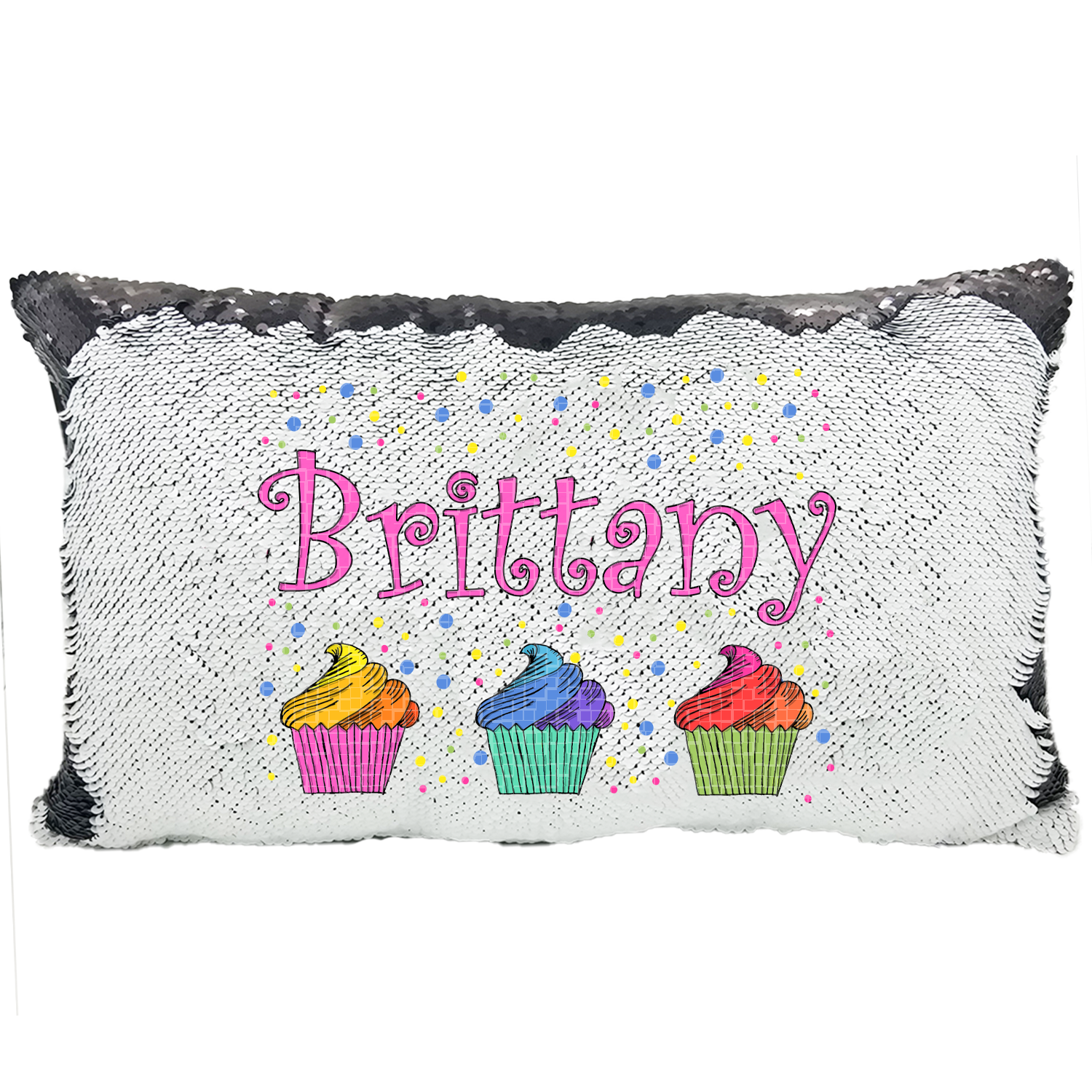 Handmade Personalized Rainbow Cupcakes Rectangle Reversible Sequin Pillow Case