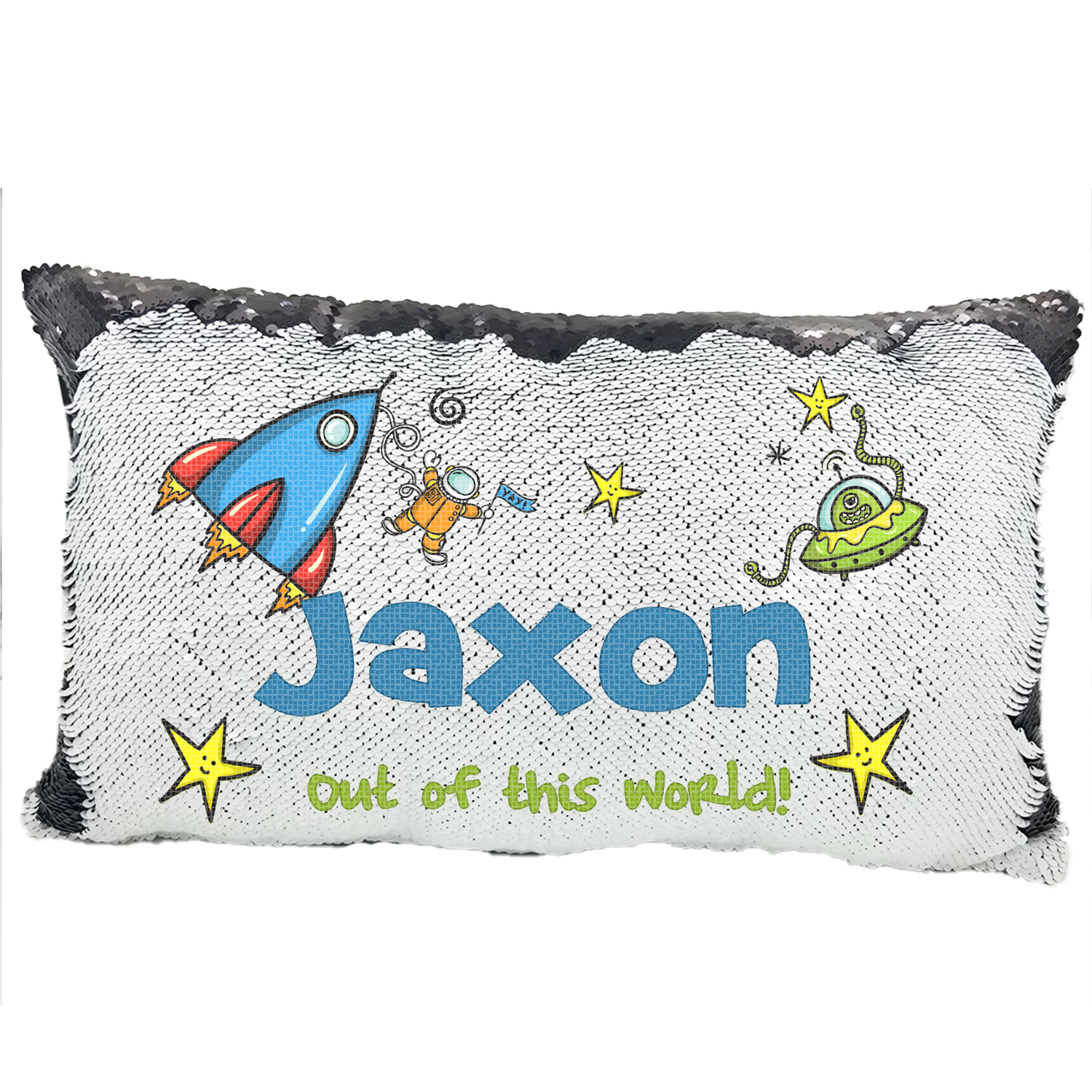 Handmade Personalized Space Explorer Rectangle Reversible Sequin Pillow Case