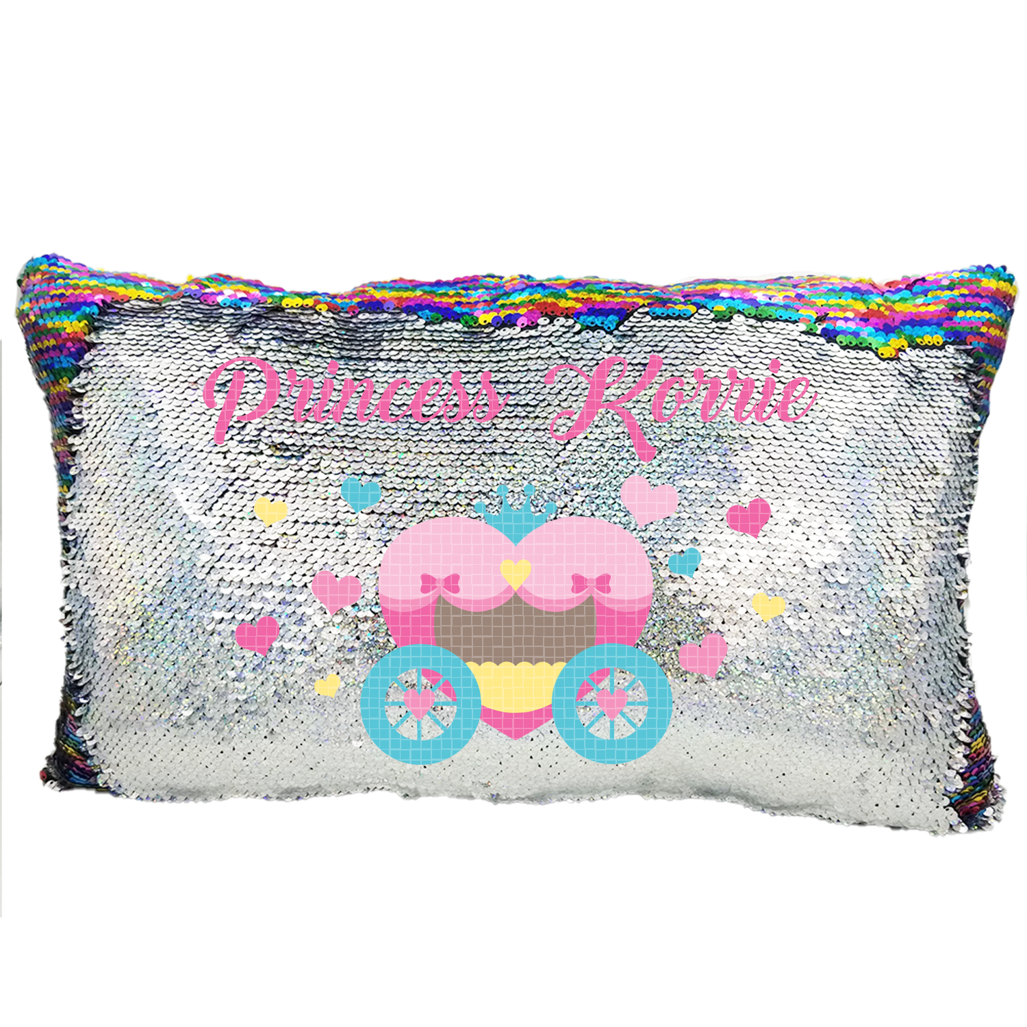 Handmade Personalized Princess Carriage Rectangle Sequin Pillow Case