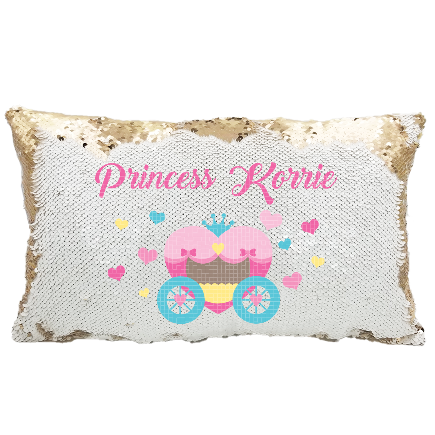 Handmade Personalized Princess Carriage Rectangle Sequin Pillow Case