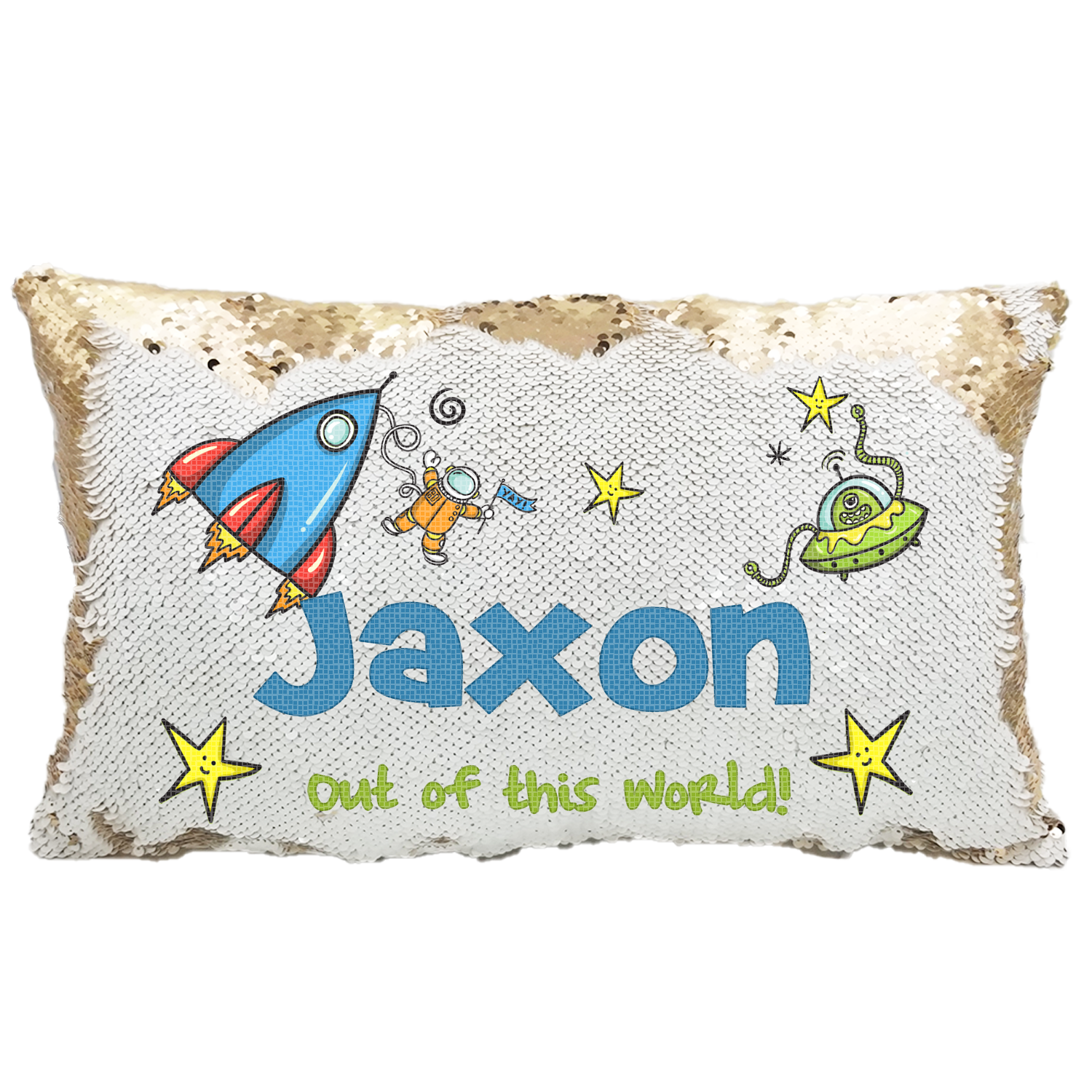Handmade Personalized Space Explorer Rectangle Reversible Sequin Pillow Case