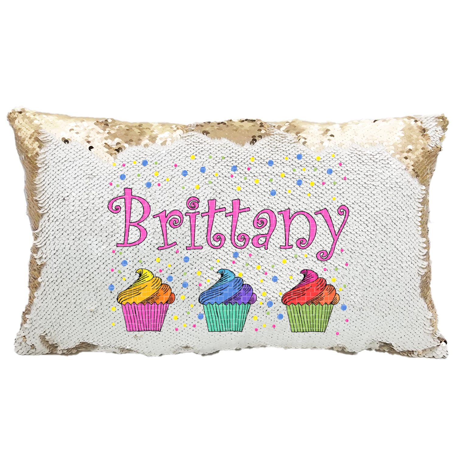 Handmade Personalized Rainbow Cupcakes Rectangle Reversible Sequin Pillow Case