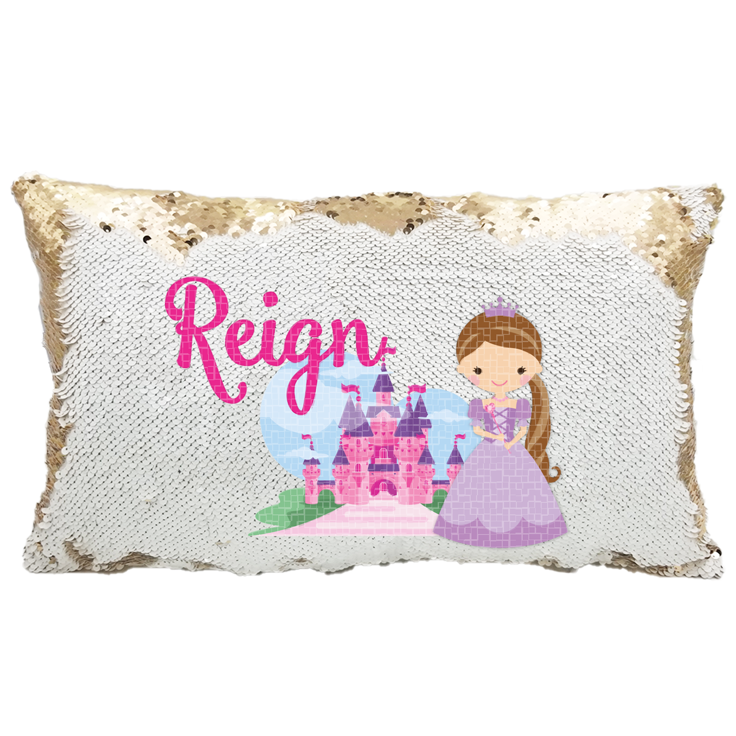 Handmade Personalized Princess Character Rectangle Reversible Sequin Pillow Case