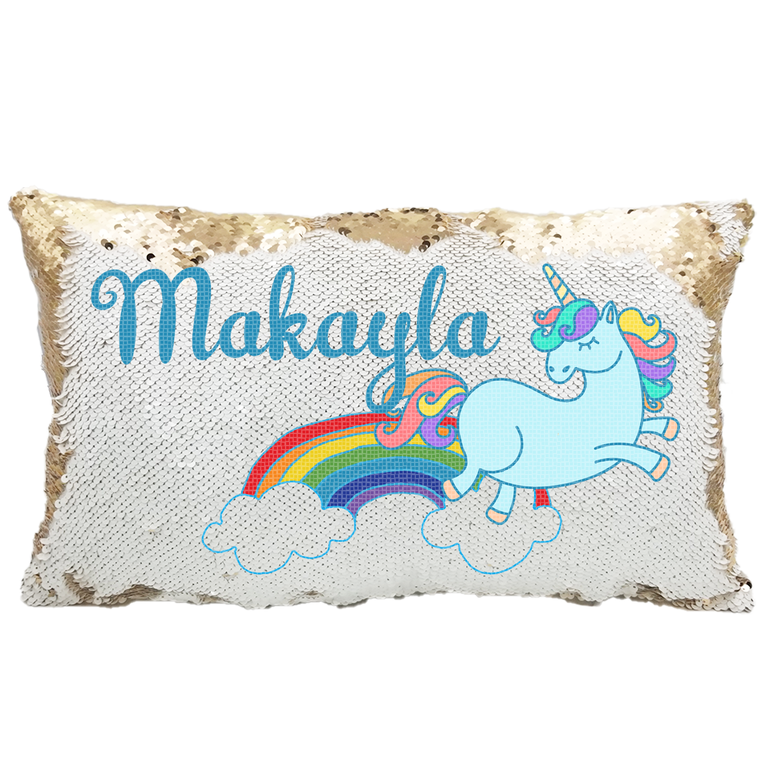 Handmade Personalized Rainbow Unicorn Rectangle Sequin Pillow Case