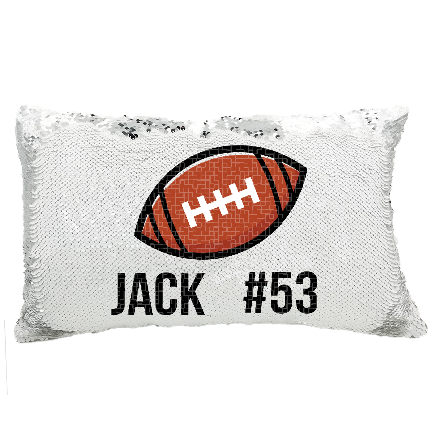 Handmade Personalized Football Number Rectangle Reversible Sequin Pillow Case
