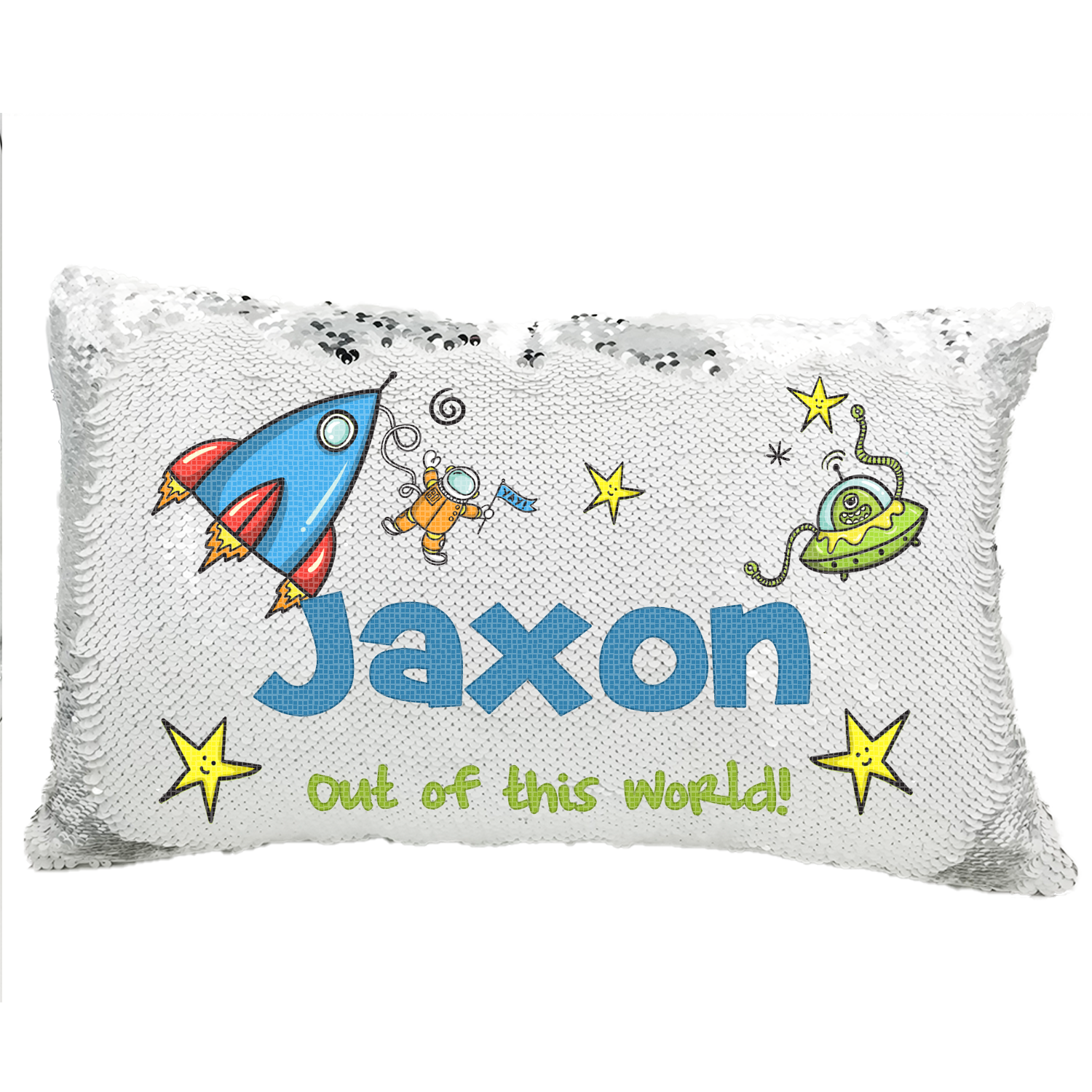 Handmade Personalized Space Explorer Rectangle Reversible Sequin Pillow Case