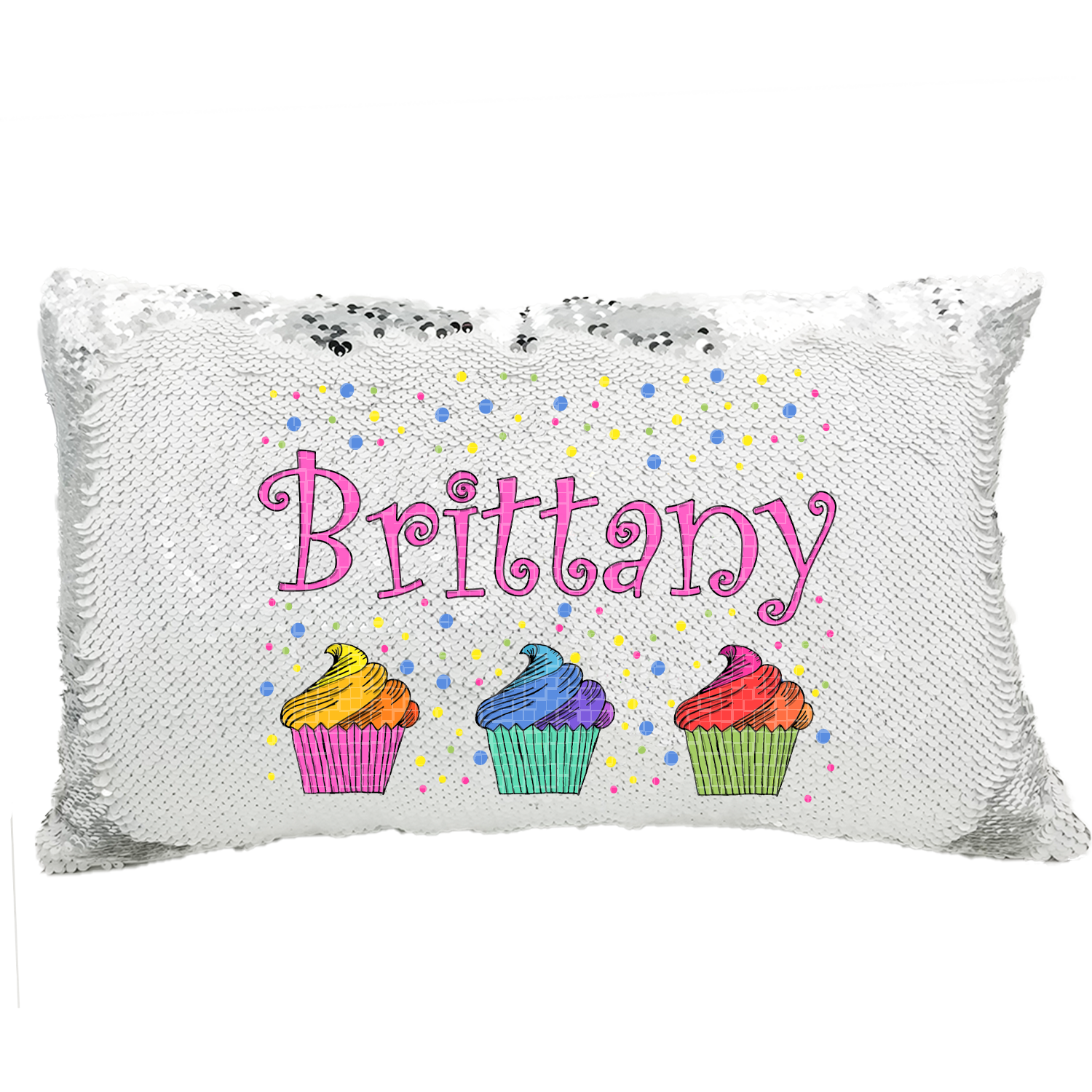 Handmade Personalized Rainbow Cupcakes Rectangle Reversible Sequin Pillow Case