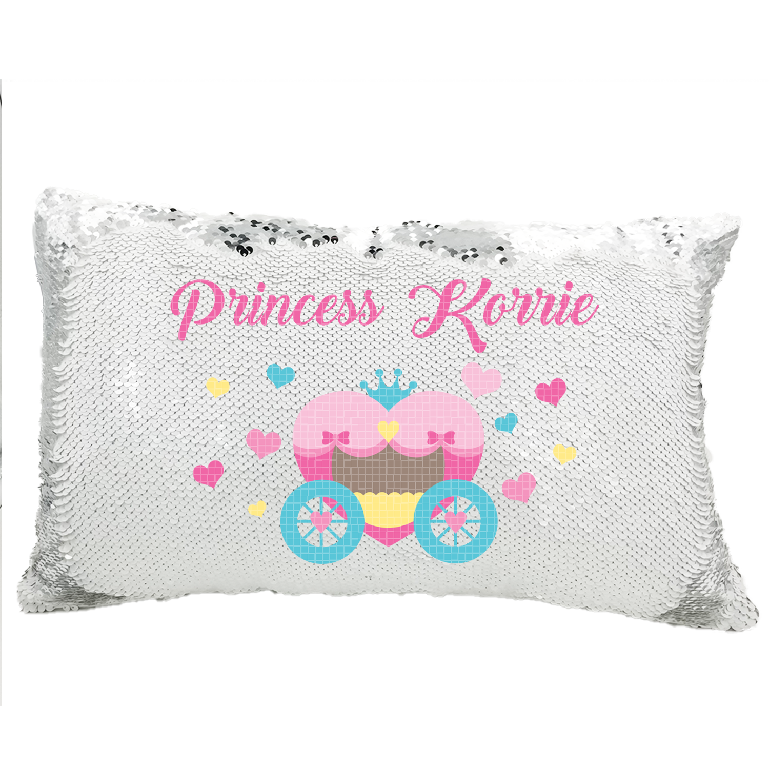 Handmade Personalized Princess Carriage Rectangle Sequin Pillow Case