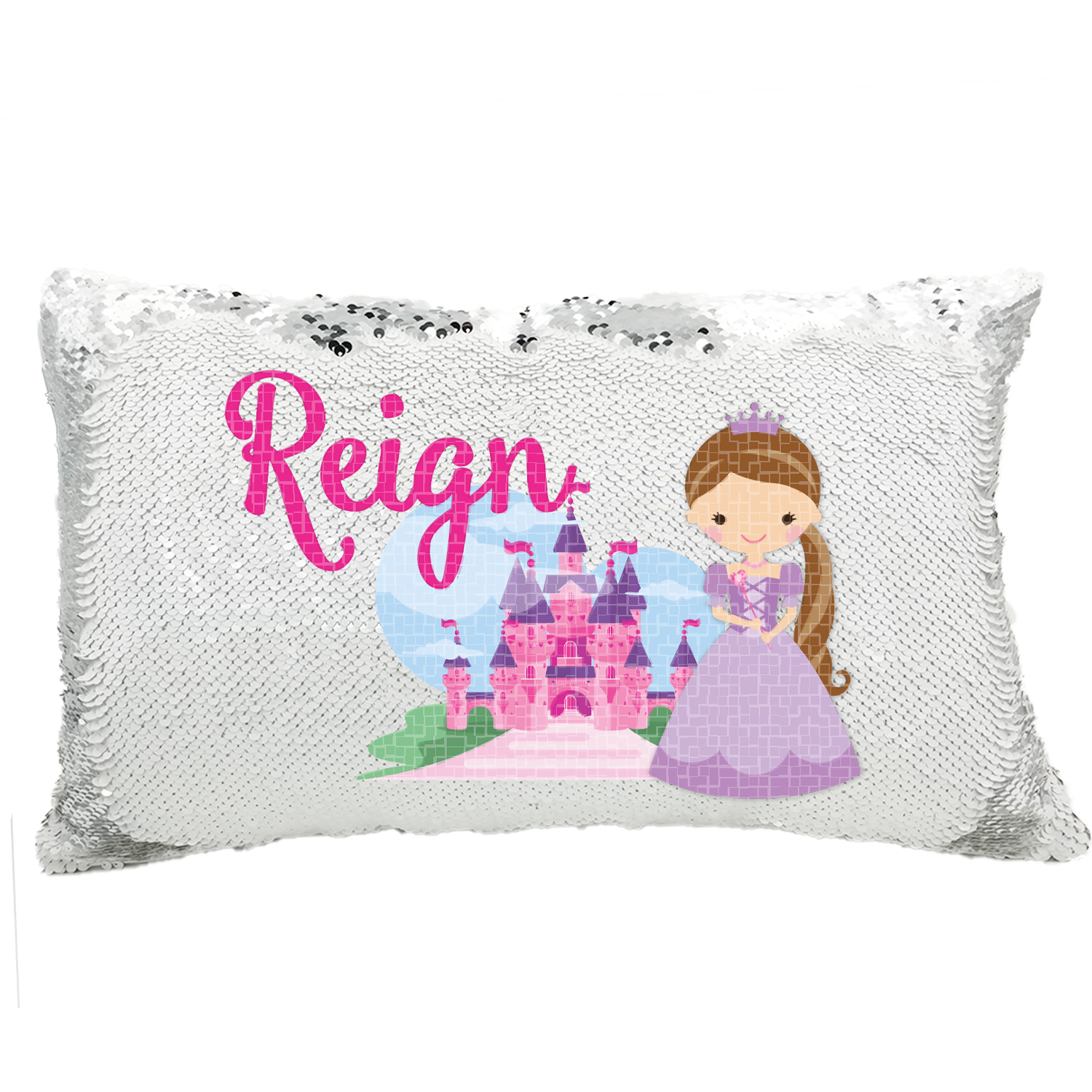 Handmade Personalized Princess Character Rectangle Reversible Sequin Pillow Case
