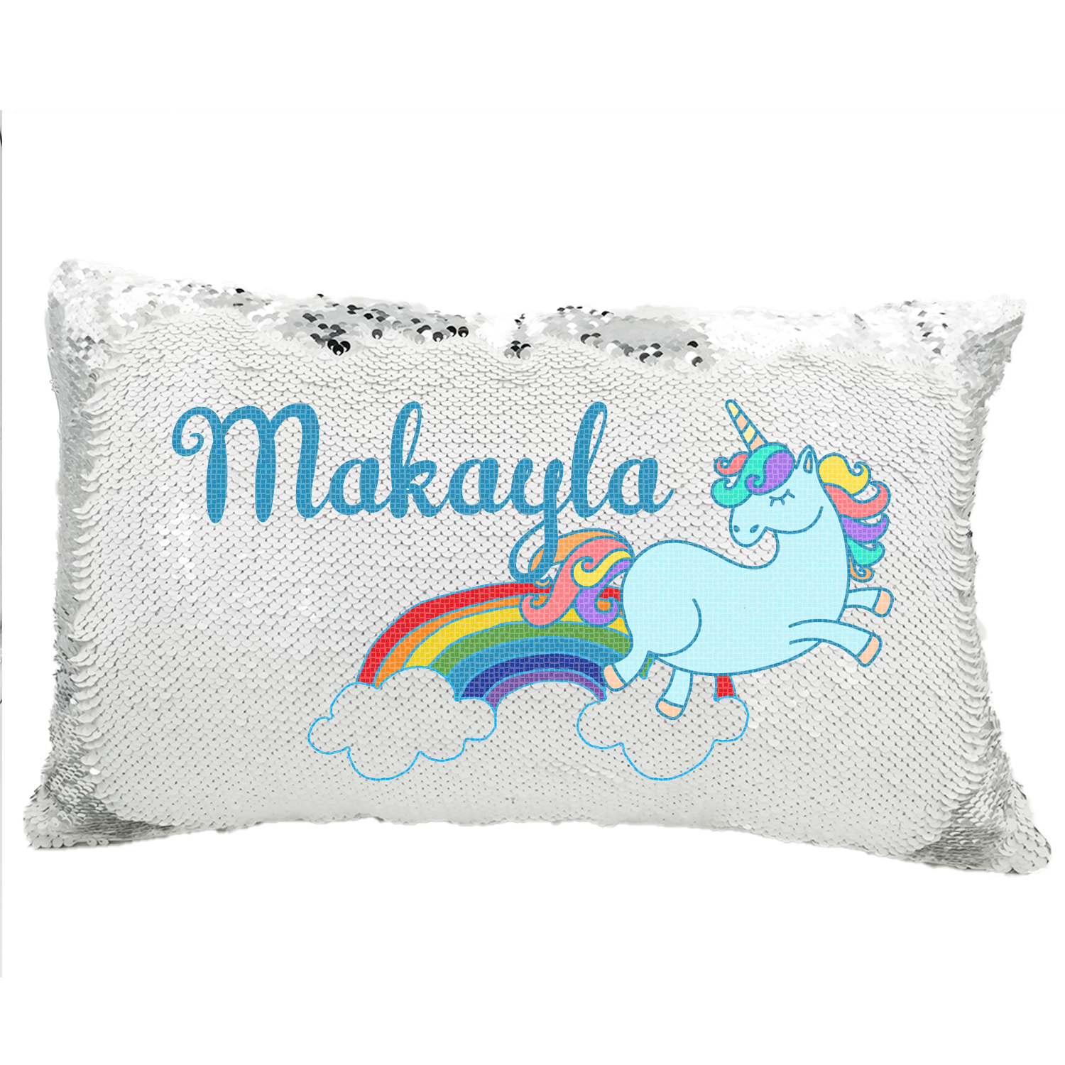 Handmade Personalized Rainbow Unicorn Rectangle Sequin Pillow Case