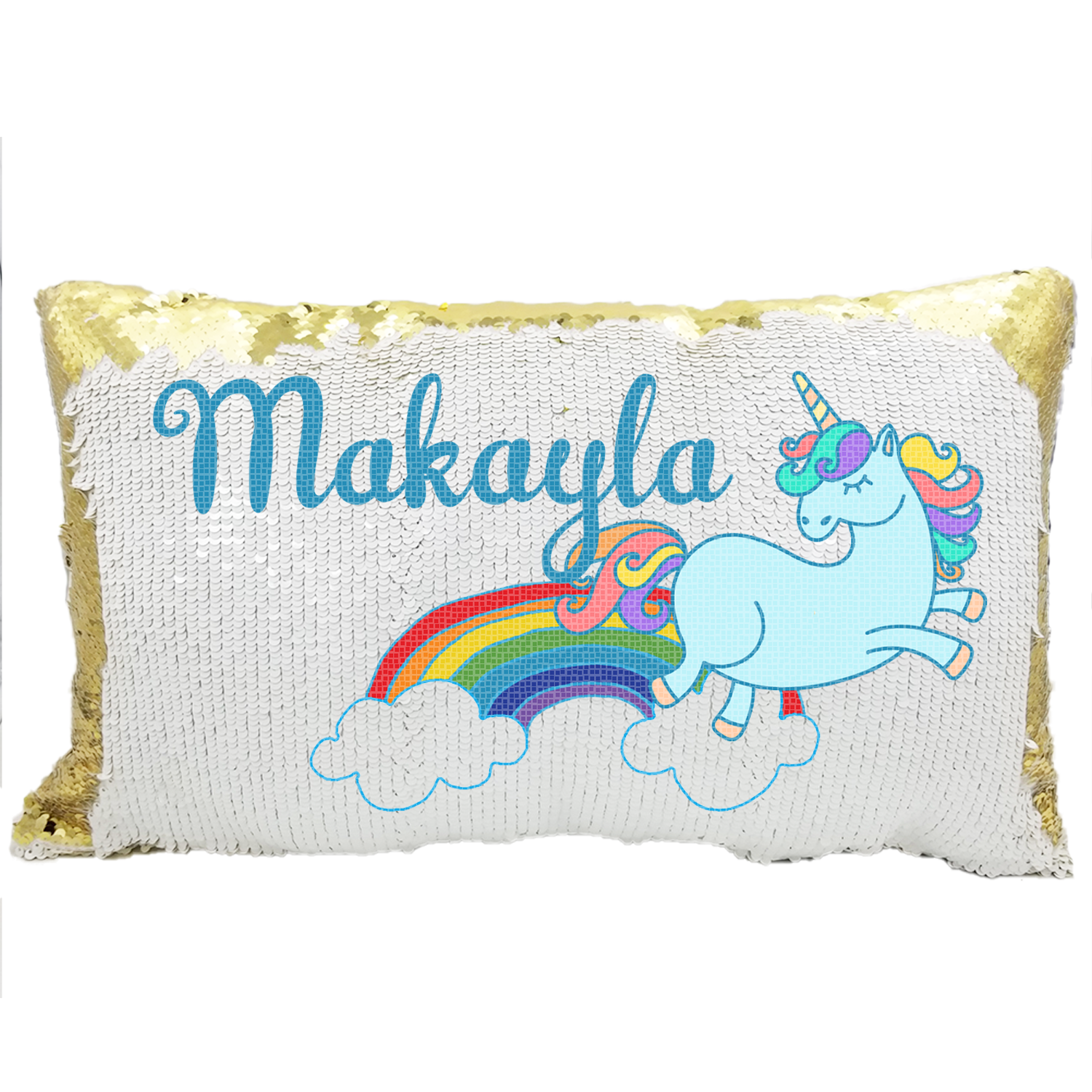 Handmade Personalized Rainbow Unicorn Rectangle Sequin Pillow Case