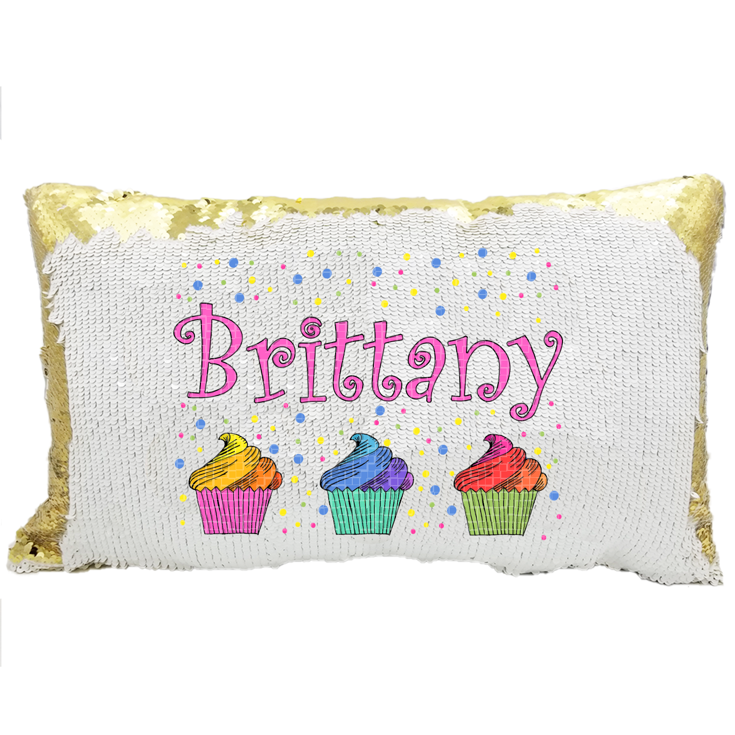 Handmade Personalized Rainbow Cupcakes Rectangle Reversible Sequin Pillow Case