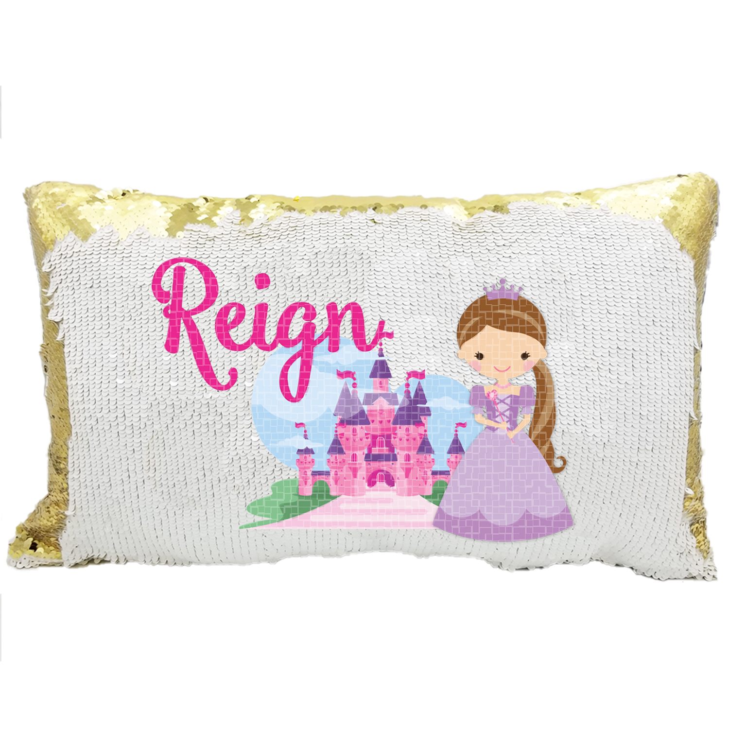 Handmade Personalized Princess Character Rectangle Reversible Sequin Pillow Case