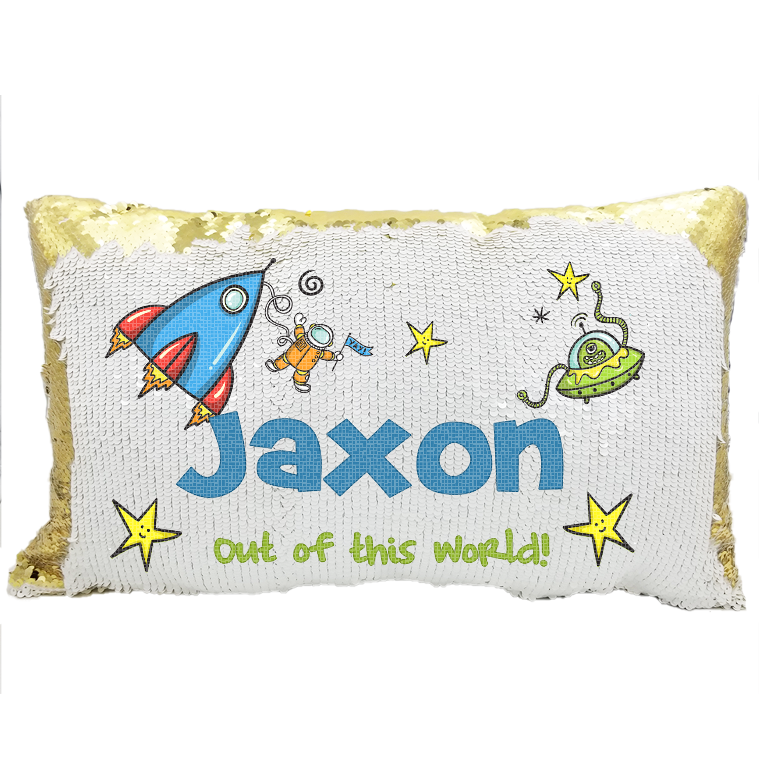Handmade Personalized Space Explorer Rectangle Reversible Sequin Pillow Case