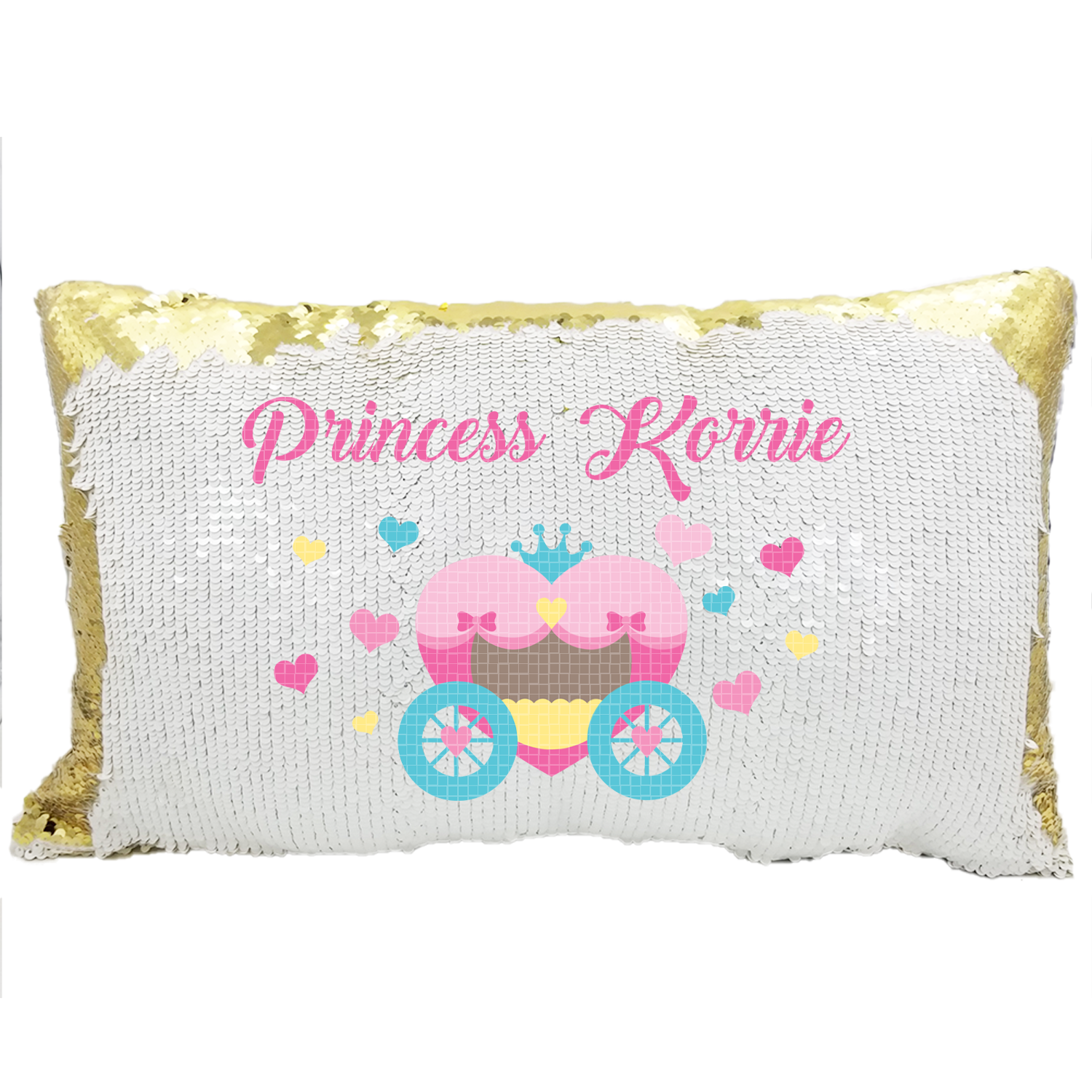 Handmade Personalized Princess Carriage Rectangle Sequin Pillow Case