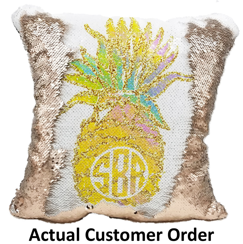 Handmade Personalized Monogram Pineapple Reversible Sequin Pillow Case