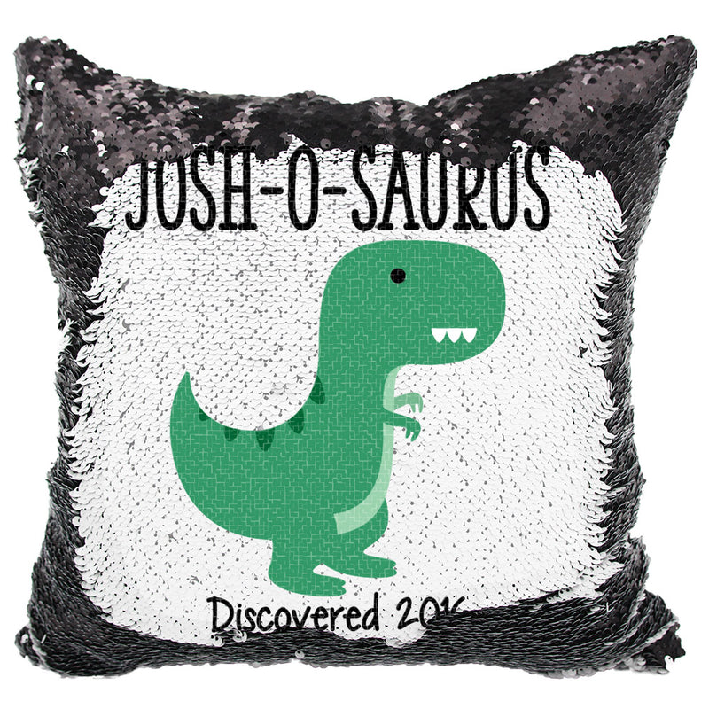 Handmade Personalized O-Saurus Dinosaur Reversible Sequin Pillow Case