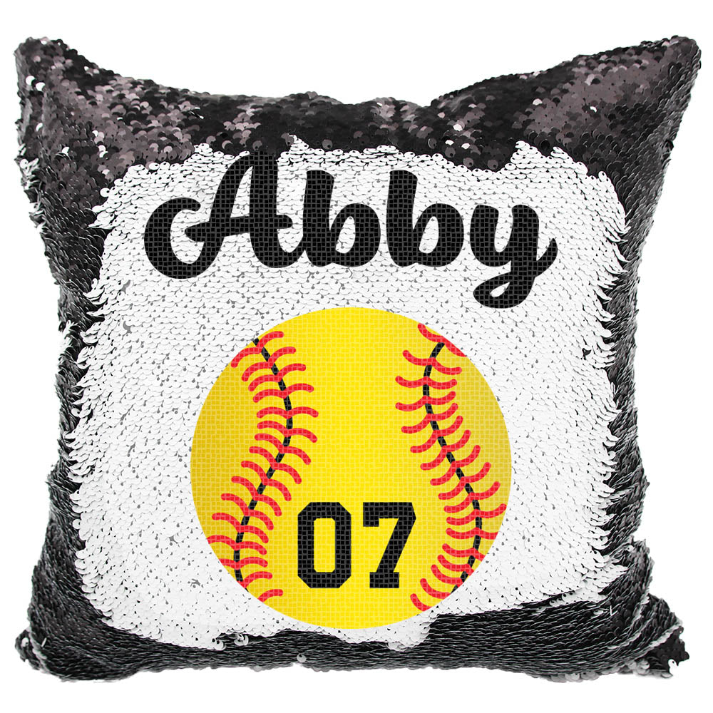 Handmade Personalized Softball Jersey Reversible Sequin Pillow Case