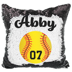 Handmade Personalized Softball Jersey Reversible Sequin Pillow Case