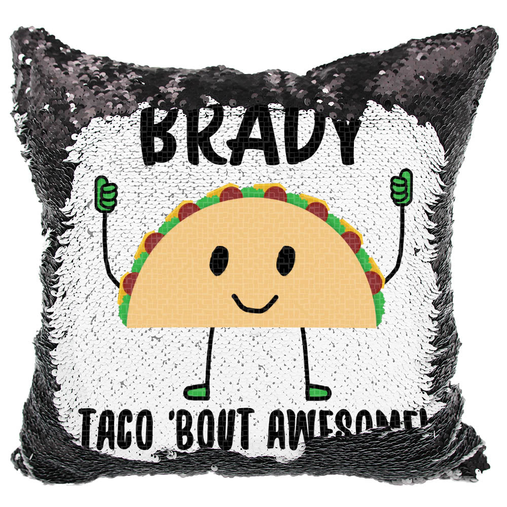 Handmade Personalized Taco Bout Awesome Reversible Sequin Pillow Case