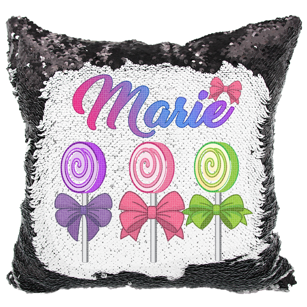 Handmade Personalized Lollipops & Bows Reversible Sequin Pillow Case