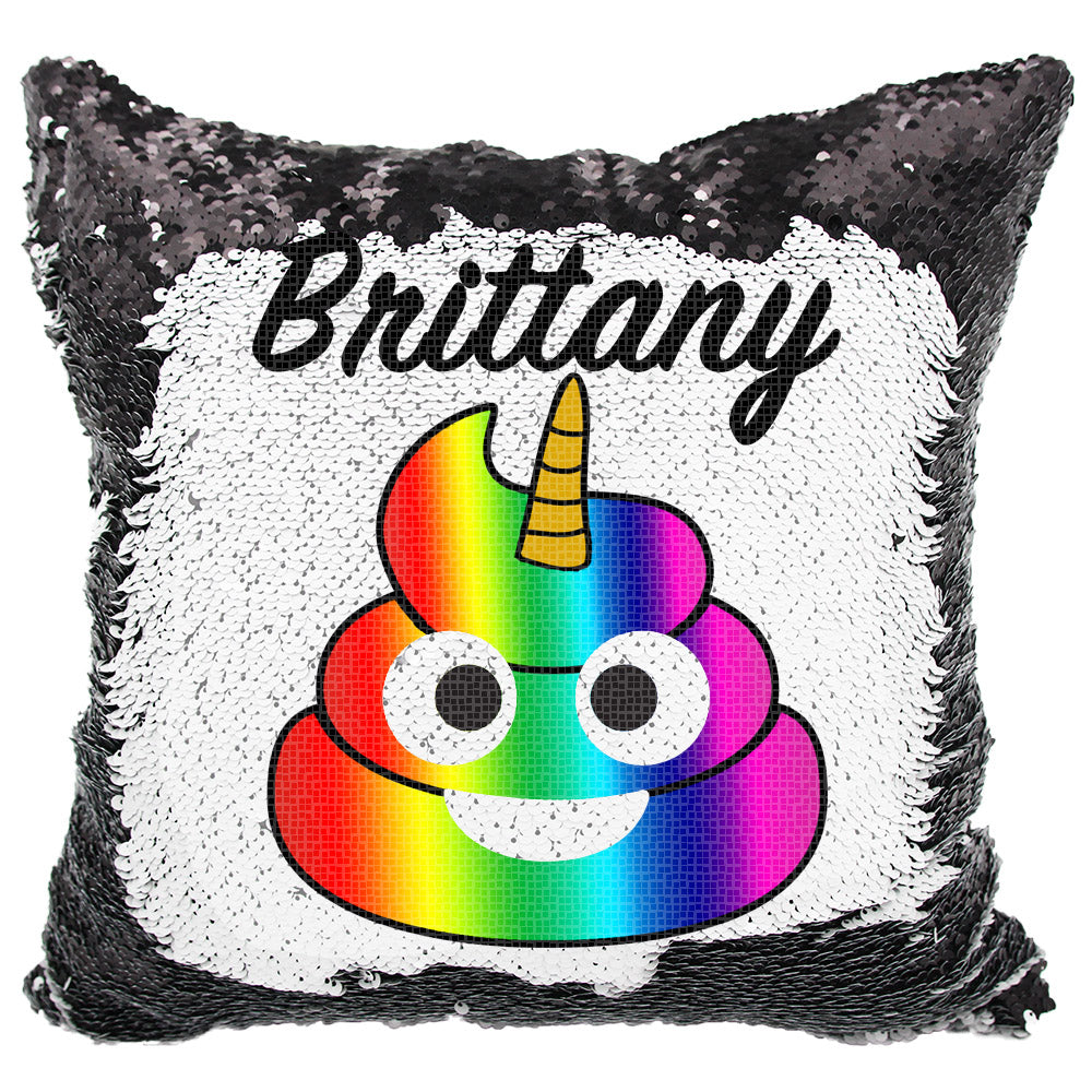 Handmade Personalized Rainbow Poop Reversible Sequin Pillow Case
