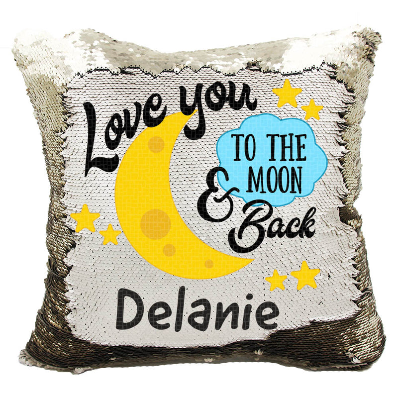 Handmade Personalized To The Moon Reversible Sequin Pillow Case