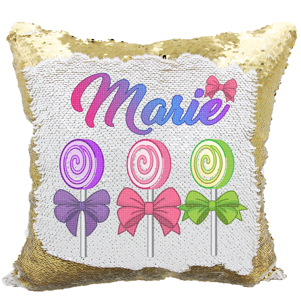 Handmade Personalized Lollipops & Bows Reversible Sequin Pillow Case