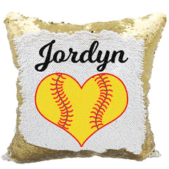 Handmade Personalized Softball Heart Reversible Sequin Pillow Case