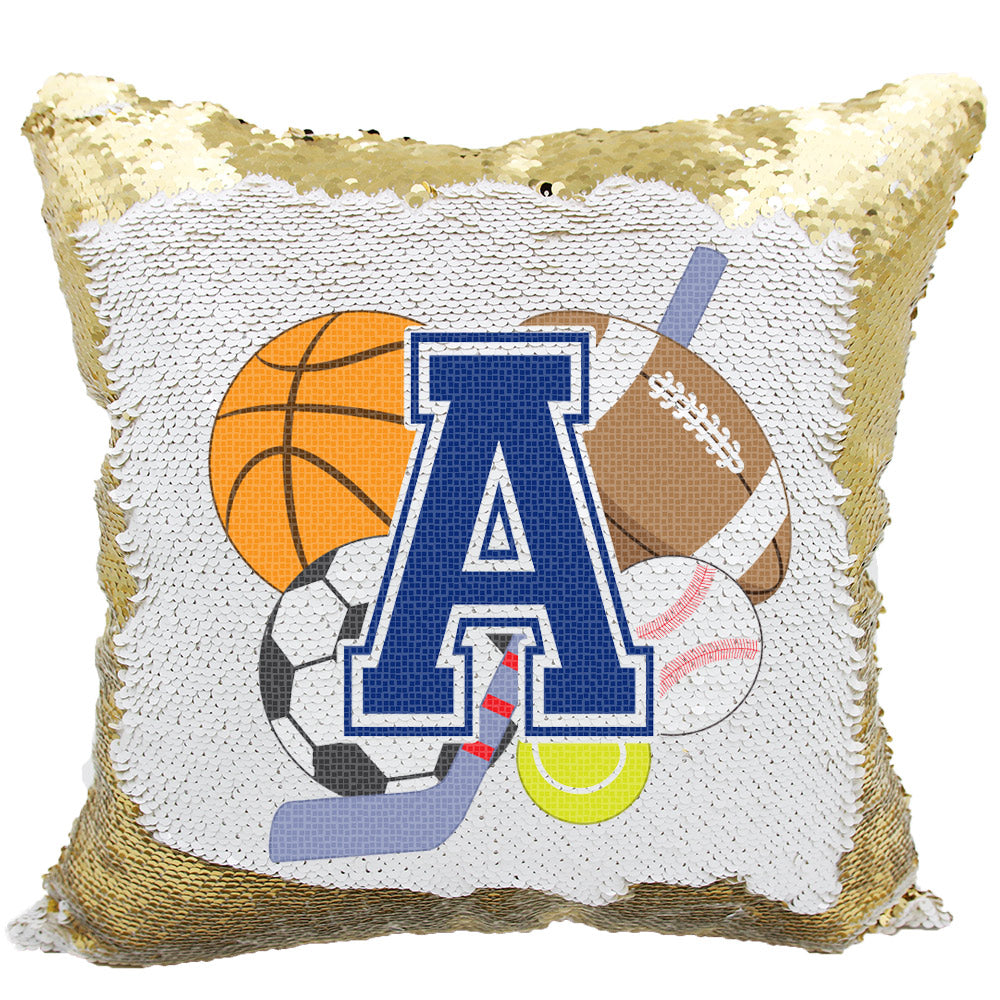 Handmade Personalized Sports Theme Reversible Sequin Pillow Case