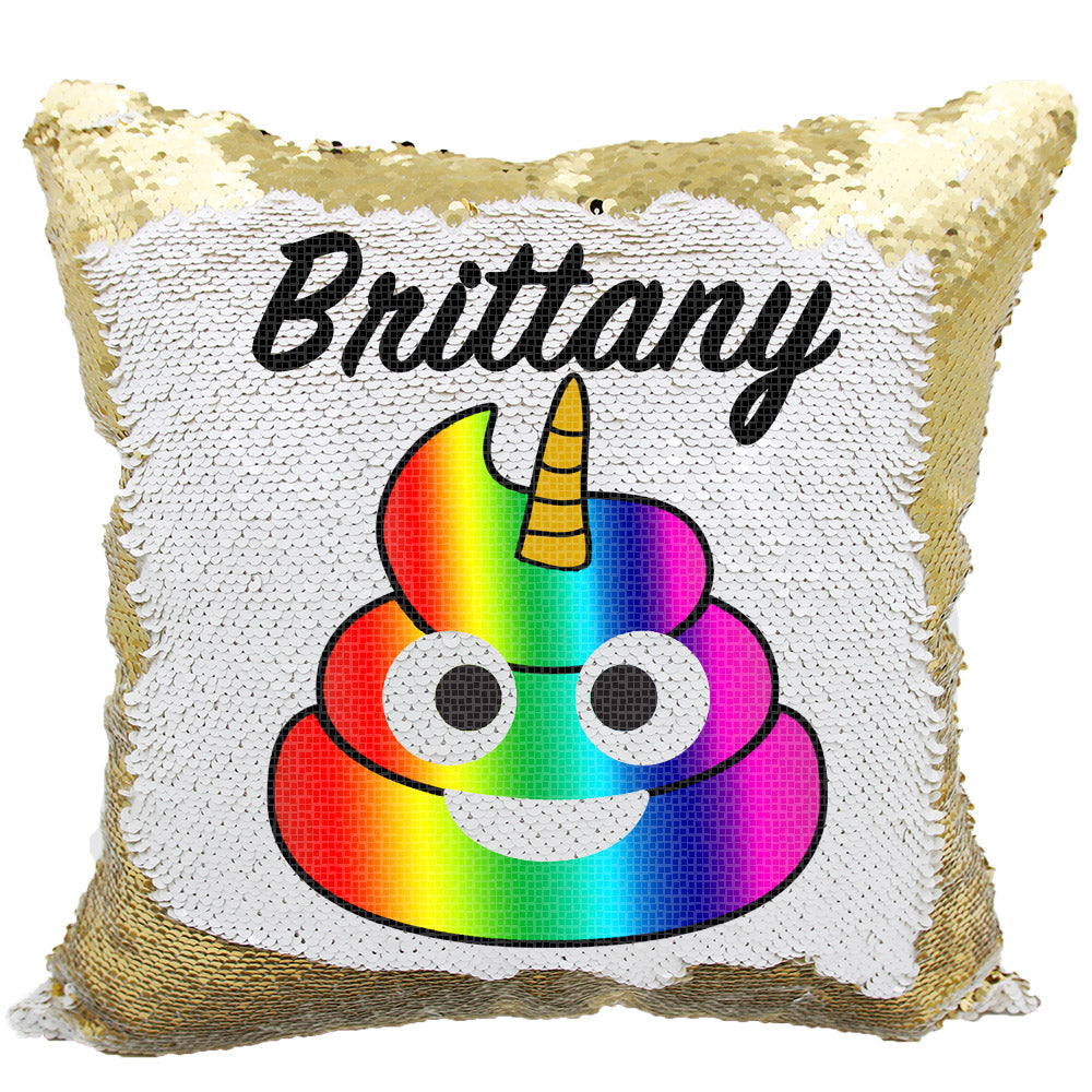 Handmade Personalized Rainbow Poop Reversible Sequin Pillow Case