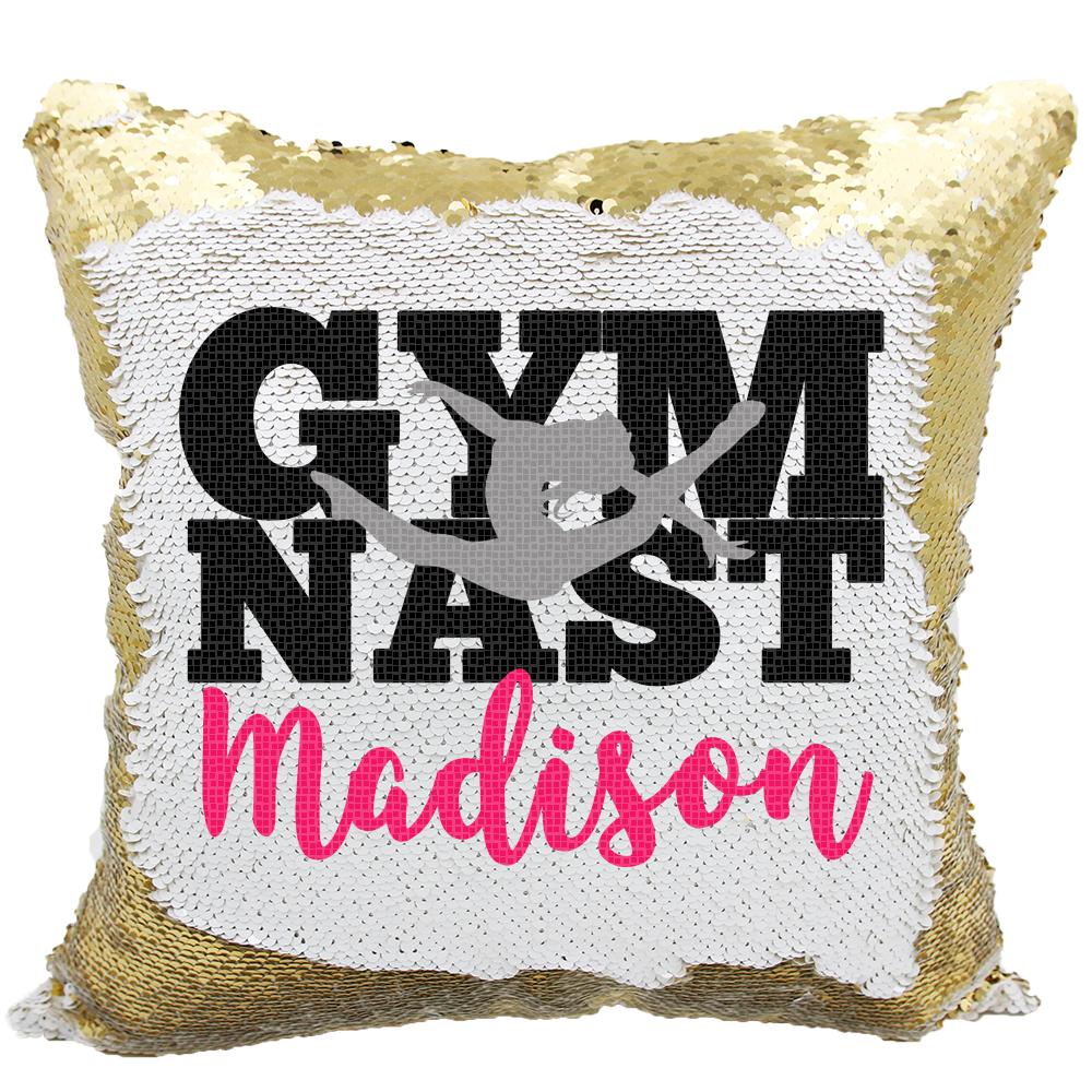 Handmade Personalized Gymnastics Block Letters Reversible Sequin Pillow Case