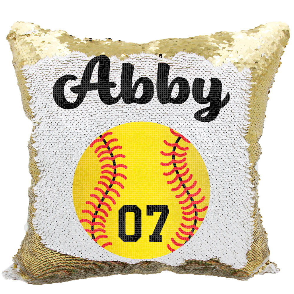 Handmade Personalized Softball Jersey Reversible Sequin Pillow Case