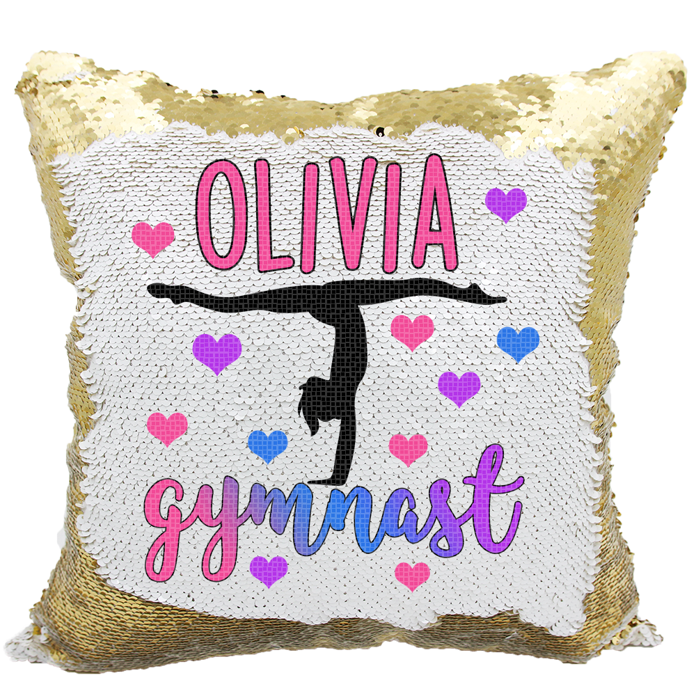 Handmade Personalized Gymnastics Heart Reversible Sequin Pillow Case