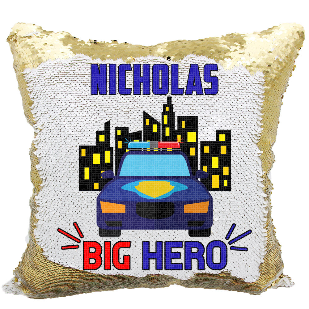 Handmade Personalized Police Hero Reversible Sequin Pillow Case