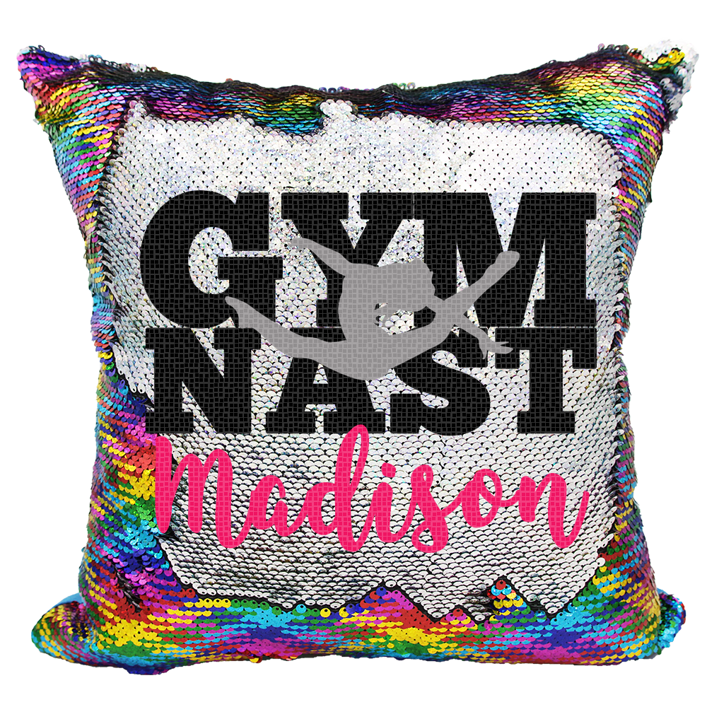 Handmade Personalized Gymnastics Block Letters Reversible Sequin Pillow Case