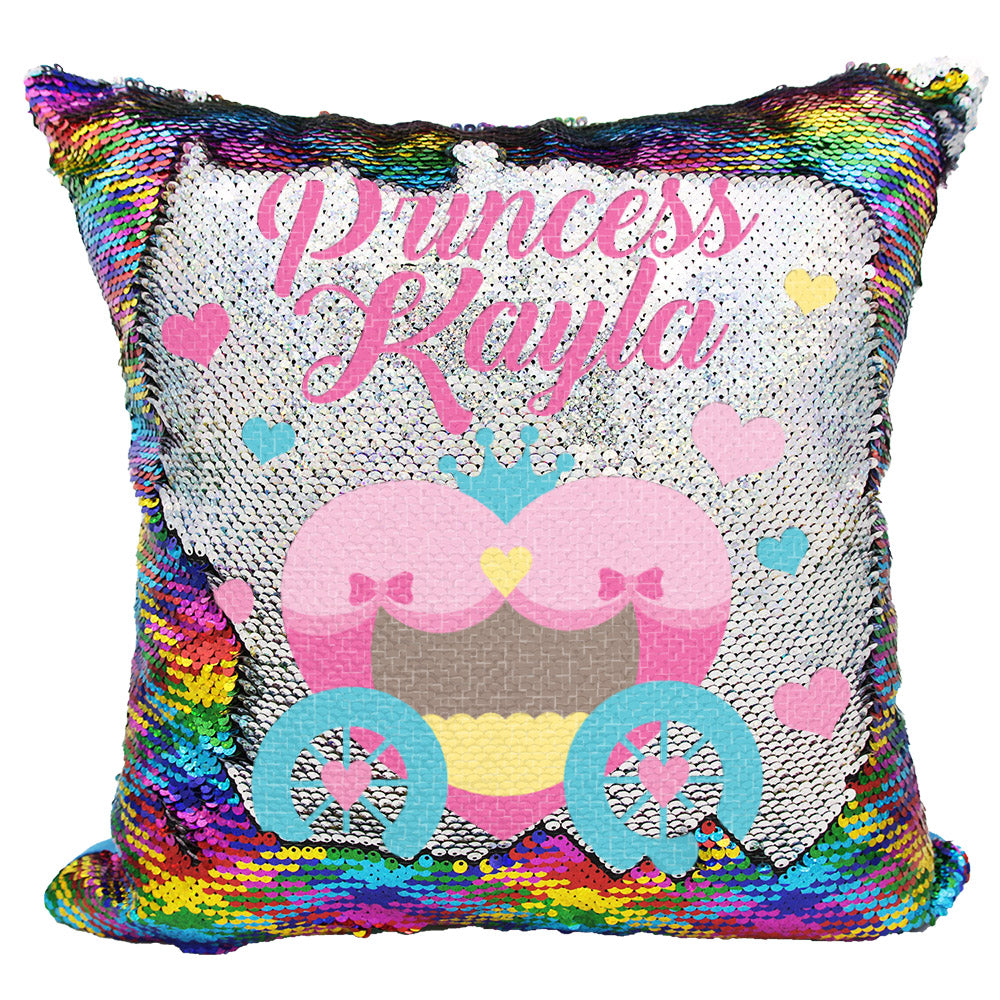 Handmade Personalized Princess Carriage Sequin Pillow Case