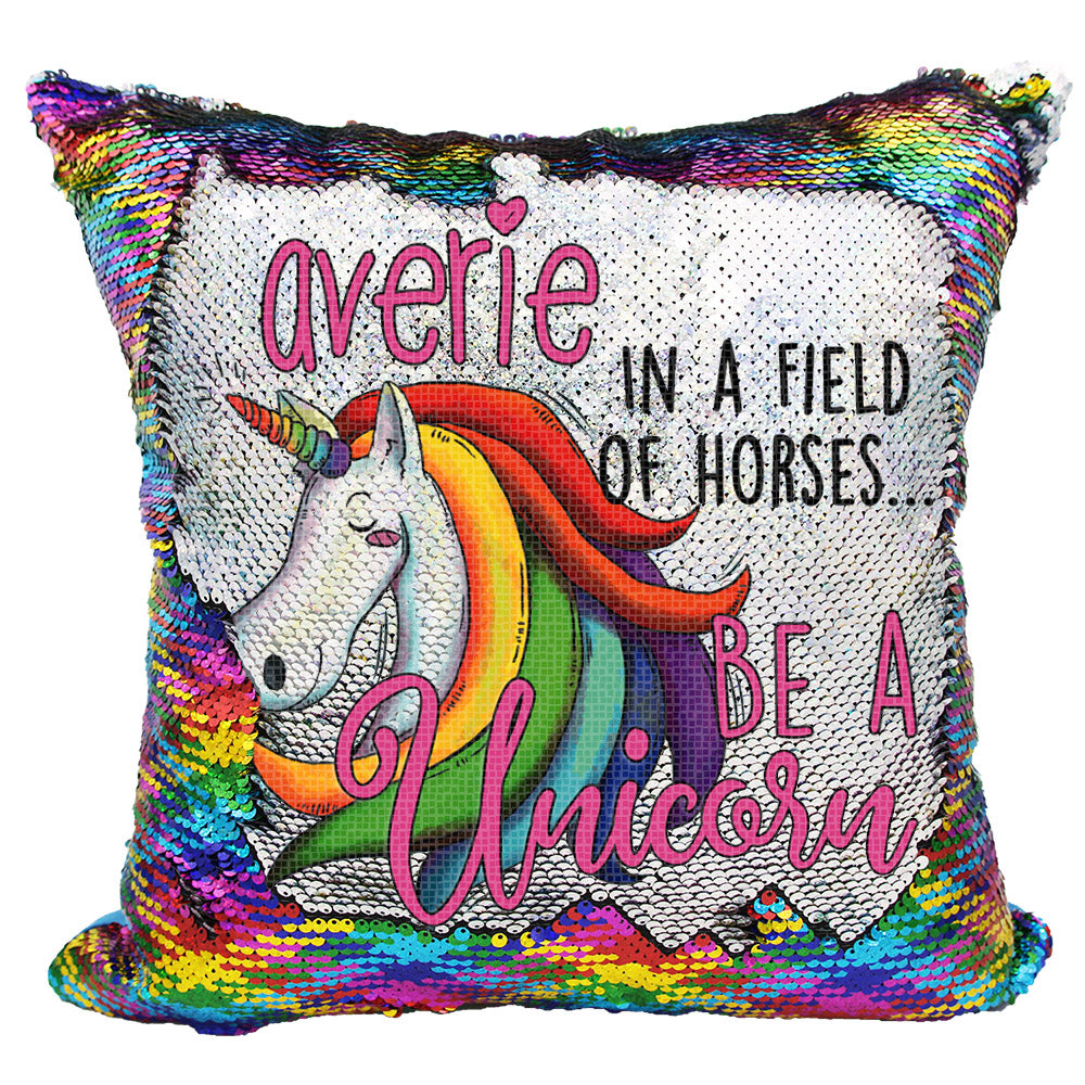 Handmade Personalized Be A Unicorn Quote Sequin Pillow Case