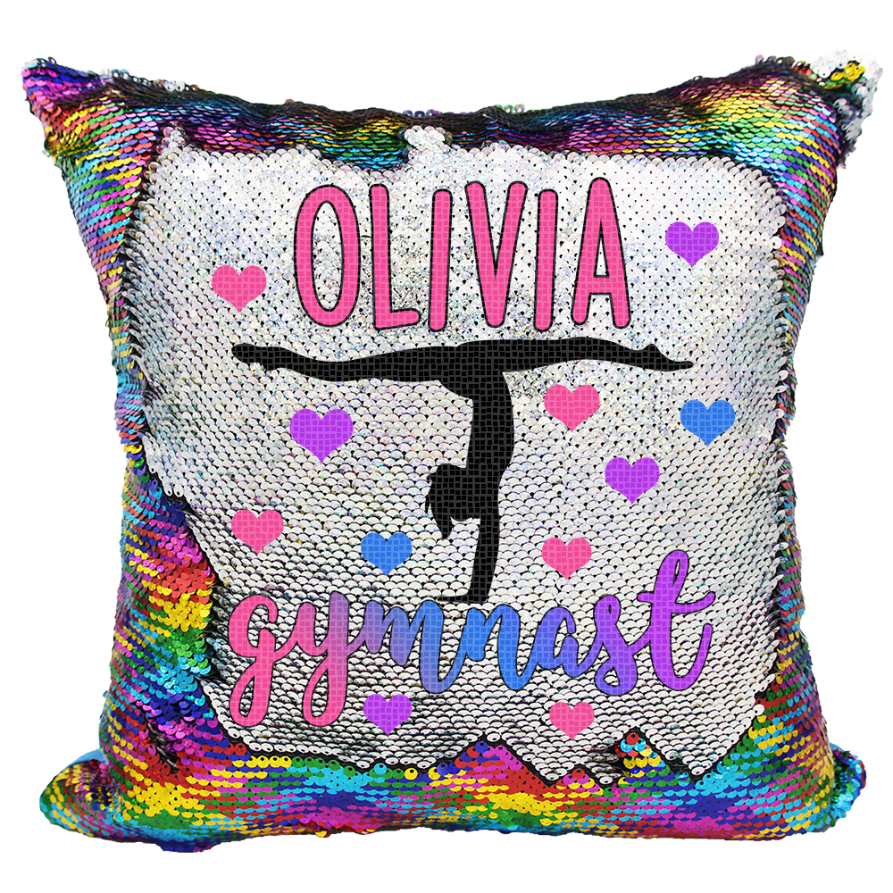 Handmade Personalized Gymnastics Heart Reversible Sequin Pillow Case