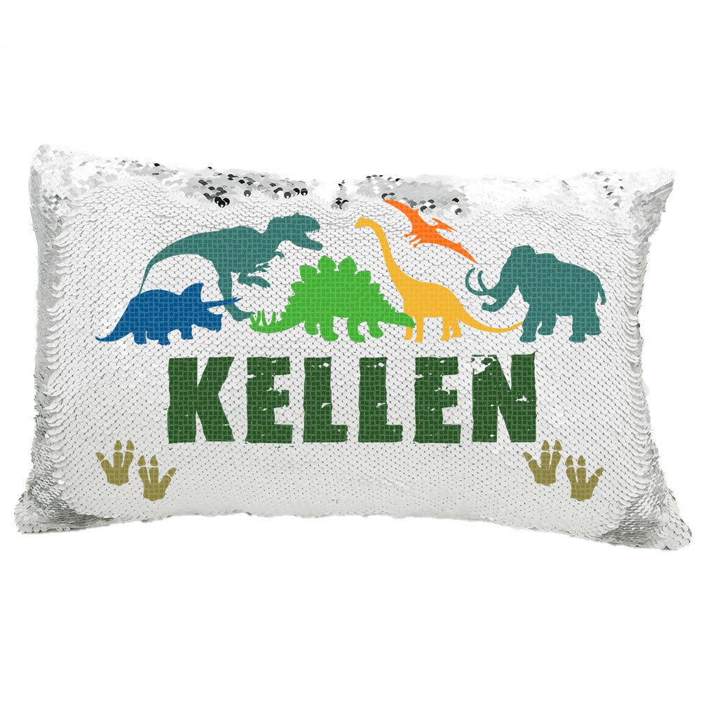 Handmade Personalized Dinosaur Footprints Rectangle Sequin Pillow Case