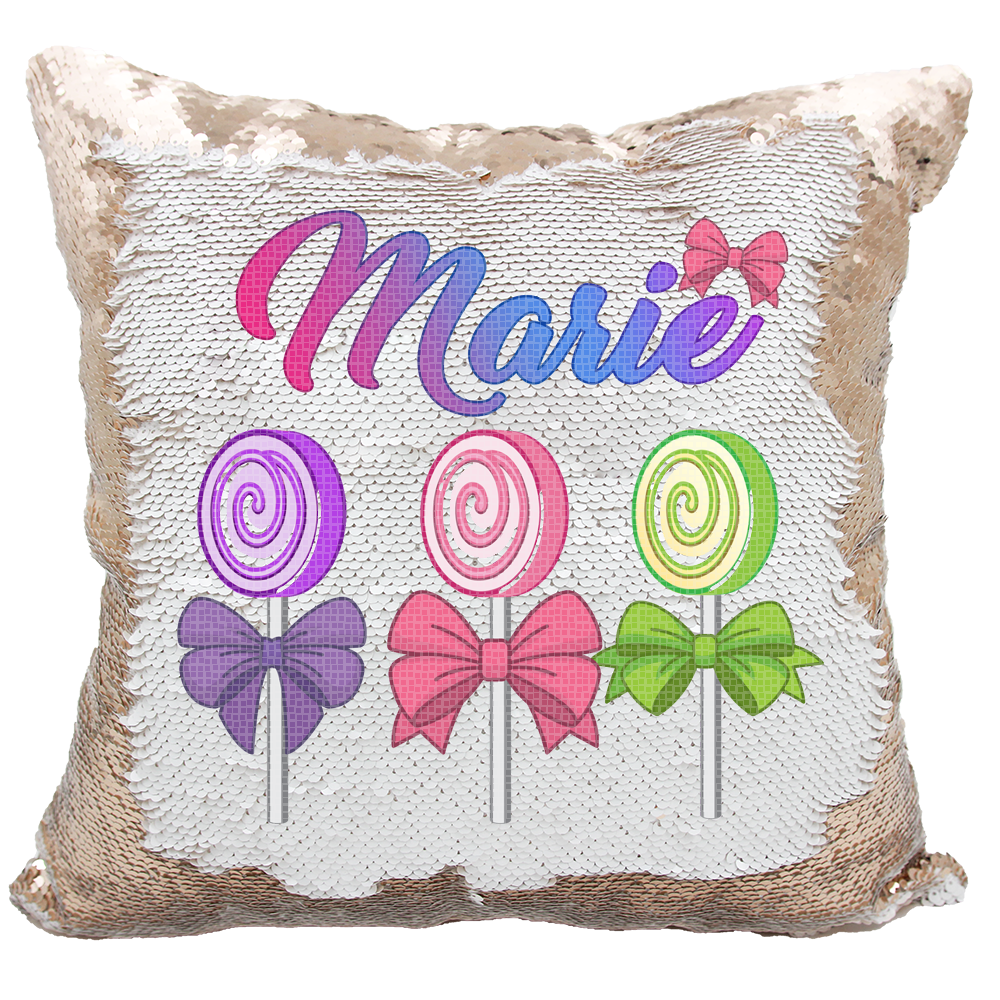 Handmade Personalized Lollipops & Bows Reversible Sequin Pillow Case