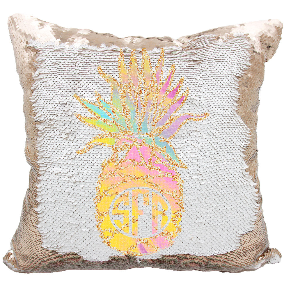 Handmade Personalized Monogram Pineapple Reversible Sequin Pillow Case