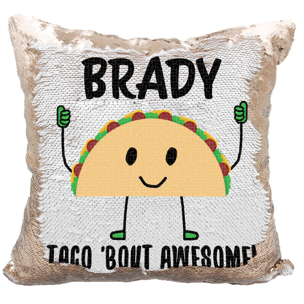 Handmade Personalized Taco Bout Awesome Reversible Sequin Pillow Case