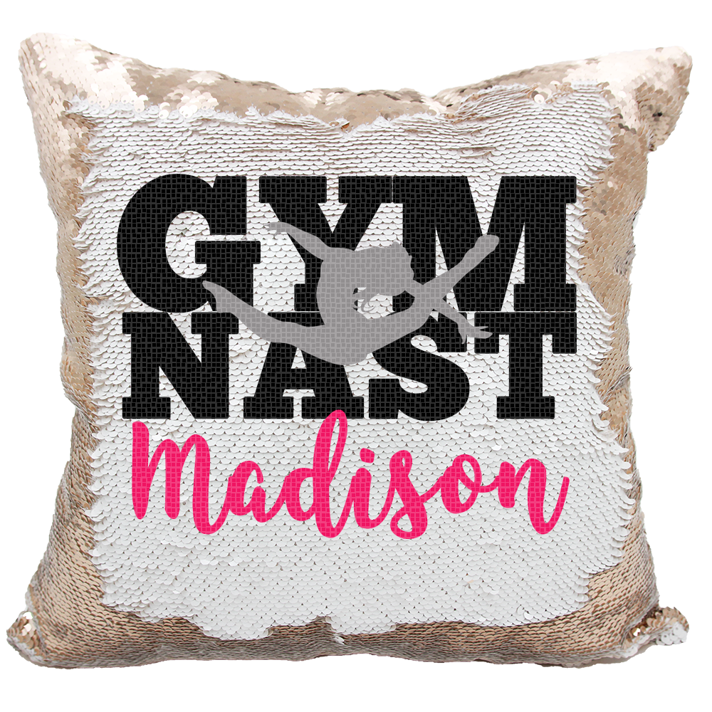Handmade Personalized Gymnastics Block Letters Reversible Sequin Pillow Case