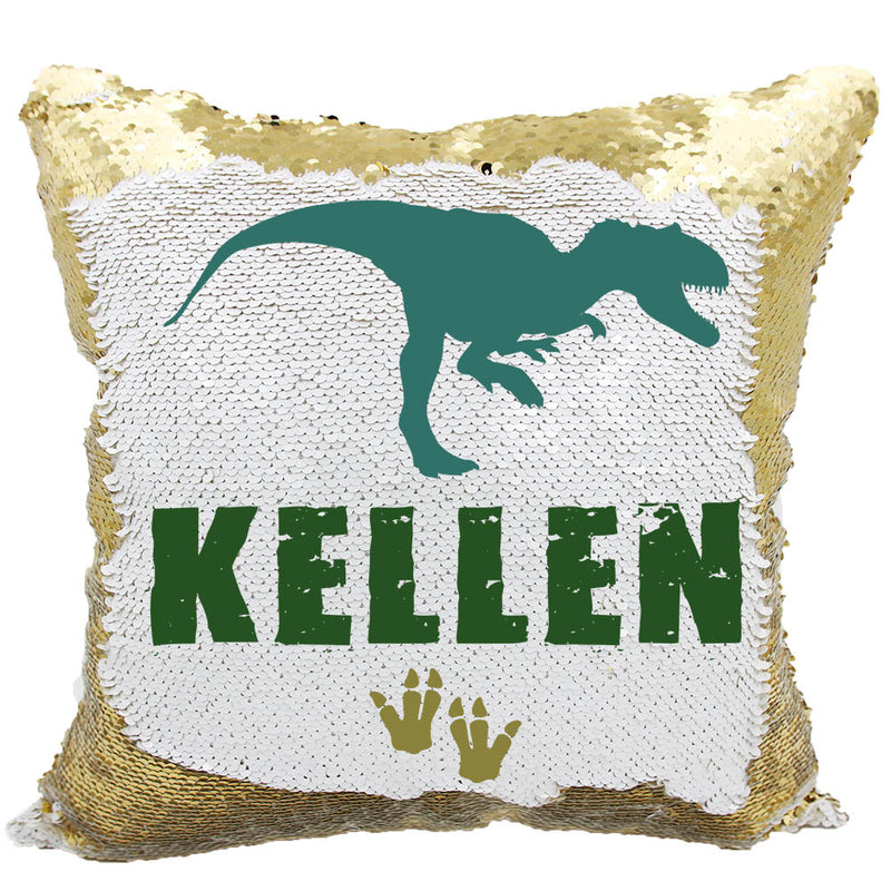 Handmade Personalized Dinosaur Footprints Reversible Sequin Pillow Case