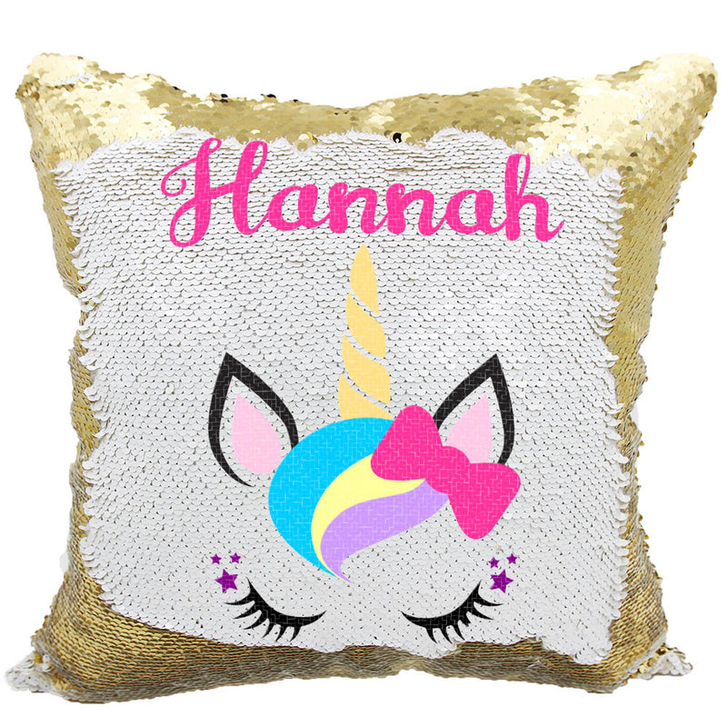 Handmade Personalized Unicorn Bow Sequin Pillow Case