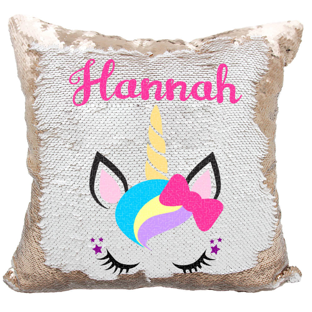 Handmade Personalized Unicorn Bow Sequin Pillow Case